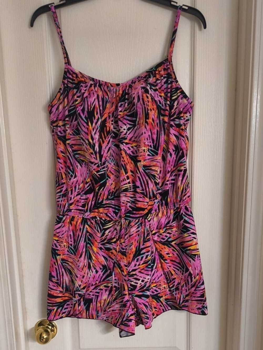 Women's Printed One-Piece Swim Romper - Pink Multi